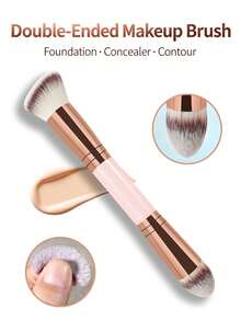 5pcs Dual-Ended Makeup Brush Set, Soft Fluffy Synthetic Bristles, Multi-Function Face & Eye Makeup Brushes For Foundation, Blush, Contour, Concealer, Eyeshadow, Powder Gold Handle Beauty Tools, Beginner Friendly - Pink - View 5