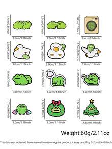 12pcs Cute Cartoon Frog Enamel Pins Set, Fun Christmas Muscle Shopping Frog Badges, Fashion Clothing Backpack Accessories, Gift For Frog Lovers - Multicolor - View 3