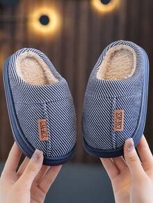 Kids Boys Girls Indoor Bedroom Fuzzy Slippers Autumn Winter Simple Elegant - Navy Blue - View 3