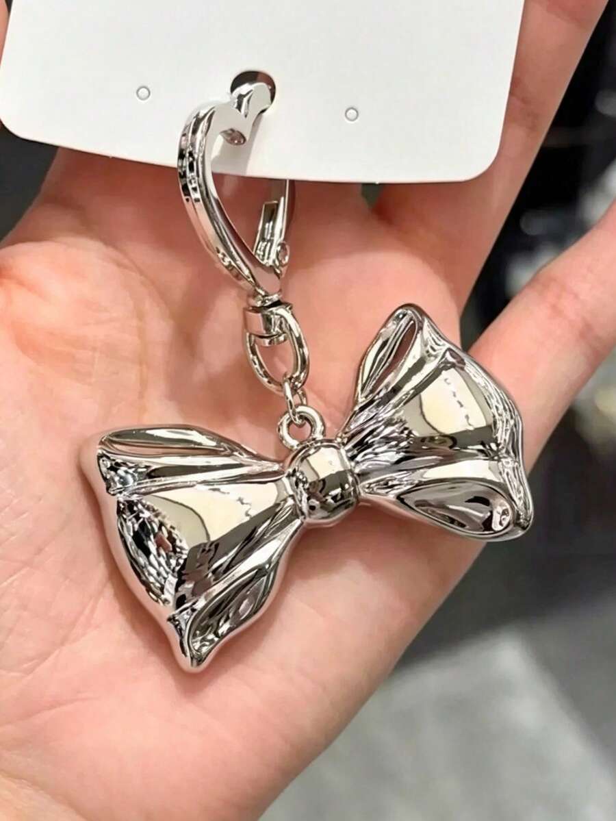 1個韓系Ins風銀色蝴蝶結鑰匙圈 心形吊飾 小眾設計包包配件 - 彩色 - 查看 1