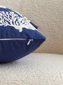 LCUHPCL 1件裝海灘風海洋3D壓紋珊瑚刺繡枕套，居家裝飾適用於客廳、沙發、臥室、派對及各種環境 - 藏蓝色 - 查看 8