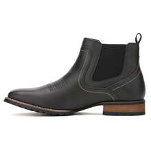 Plus Size Men Western Cowboy Chelsea Ankle Boots, Square Toe Slip‑On Faux Leather Block Heel Casual Short Boots - Black - View 3