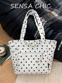 Tas jinjing motif polkadot dengan banyak kantong, gaya kasual yang segar, cocok untuk perjalanan sehari-hari, belanja, bepergian, dan tampilan yang elegan serta modis. - Krem - View 1