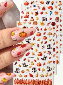 4 Sheets 5D Embossed Autumn Fall Nail Art Stickers, Self‑Adhesive ...