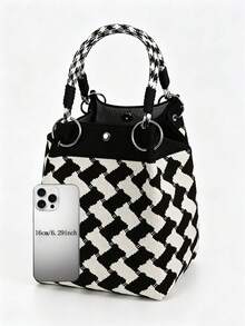 Classic Colorblock Polka Dot Casual Versatile Artistic Bucket Bag, Multi-Functional Daily Commute Handbag, Suitable For Niche Shopping And Dating - Multicolor - View 6