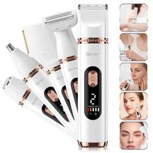 Hatteker 1pc USB Rechargeable 5-In-1 Multi-Function Women's Electric Shaver & Trimmer Set With Multiple Accessories, Home Body Armpit Leg Hair Grooming & Trimming Device - View 6