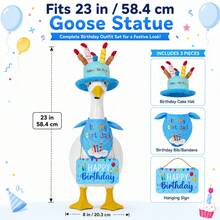 23英吋門廊鵝雕像生日套裝，蛋糕蠟燭帽、生日三角巾與生日快樂木製標牌庭院裝飾（不含雕像） - 多色 - 查看 2
