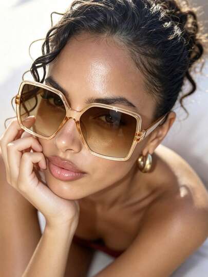 1pc Oversized Square Fashion Glasses With Gradient Tea Lenses, Semi-Transparent Jelly Thick Frame, Summer Clear And Brightening Vacation Vibe, Suitable For Daily Wear, Street Photography, Vacation Travel, Summer Beach And Other Occasions, Full Of Academic Style, Showcasing Fashion Taste
