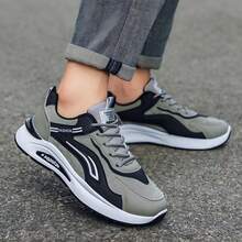 Tenis deportivos combinados para hombre de suela robusta, ligero y transpirable, zapatos prácticos para vestimenta informal de hombre - Verde - Ver 4