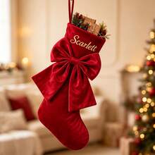 Personalized Christmas Stockings, Customizable Name, Luxury Soft Velvet Christmas Stockings With 3D Bow, Large Hanging Christmas Decoration, Suitable For Fireplace, Mantel And Christmas Tree, Perfect For Family, Couples And Pets Customized Holiday Gifts, Christmas Home Party Decoration, Letter Pattern - Multicolor - View 13