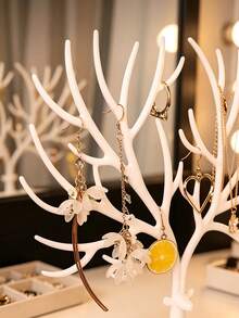 1pc Deer‑Antler Shaped Jewelry Stand, Branch‑Designed Hooks With Base Perfume Tray, Multi‑Purpose Holder For Earrings Necklaces Rings Keys, Jewelry Box Display Piece, Room Decor For Vanity Countertop, Bedroom And Holiday Gift Occasions - Multicolor - View 4
