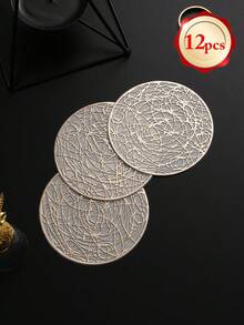 6-24pcs Champagne Gold PVC Hollow Round Carved Placemats, Luxury Table Decor Coasters, Coffee Cup Heat-Insulating Pads, Tabletop Photography Props, Home Dining Table Scratch-Resistant Protective Mats, Wedding Table Decoration, Luxury Home Table Decor Mats - Multicolor - View 16