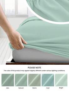HONEYMOON 1pc Solid Color Soft Fitted Sheet 100% Polyester Fabric Lightweight Cloud-Like Touch Bedding Mattress Cover, Suitable For 9-12 Inch Deep Mattress, Soft Breathable Machine Washable, Shrink-Resistant, All-Season Use, Different Sizes Suitable For Home And Dorm, Back To School Dorm Essential, Light Green - Light Green - View 6