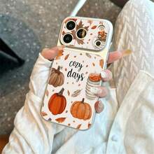 1pc TPU Material Autumn Coffee Pumpkin Maple Leaf Atmosphere Pattern Phone Case Suitable For IPhone 17 Pro Max/17/16 Pro Max/15/14/13/12/11 Full Coverage Shockproof Soft Shell Phone Protective Cover - Silver - View 3