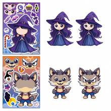 somoving 12pcs Halloween Collage Cartoon Doodle Witch Pumpkin DIY Creative Funny Face Swap Stickers - Multicolor - View 6