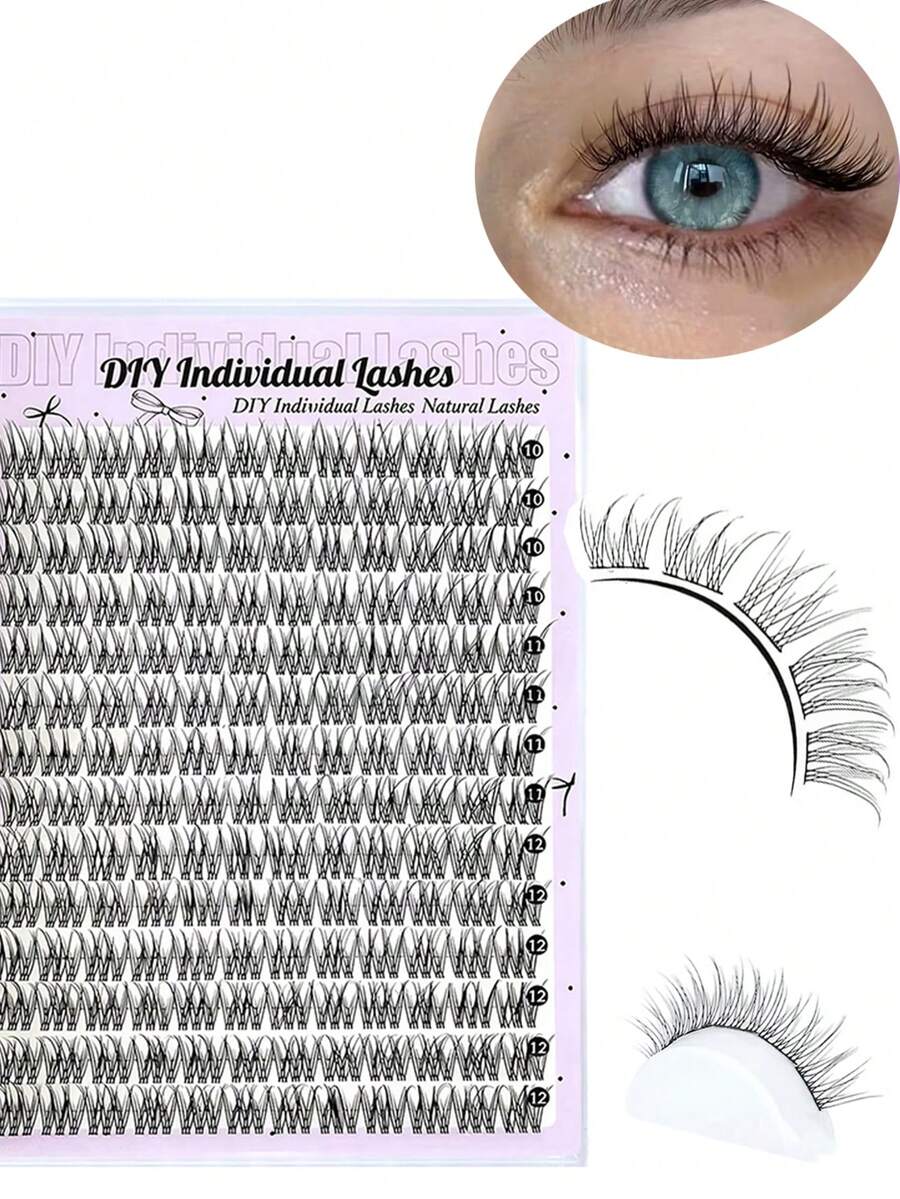 LIMEIKAI 14 Rows 168 Lashes, C-Curl/D-Curl Mixed-Length Natural Volume, DIY Self-Application Eyelash Extensions Suitable For Cluster & Individual Lash Applications