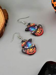 1 Pair Vintage Halloween Magic Ghost Pumpkin Hat Earrings, Creative Fashion, Suitable For Women To Wear For Halloween Outings - Multicolor - View 4