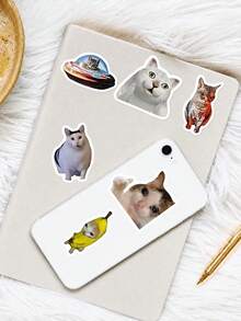 50/100Pcs PP Funny Cat Meme Stickers, Fun Patterns Of Viral Hilarious Cat Meme Images, Suitable For Journals, Water Bottles, Notebooks, Storage Boxes, Skateboards, Helmets, Luggage, Laptops, Guitars, Tablets, Power Banks, Folders, Gift Boxes - Multicolor - View 7
