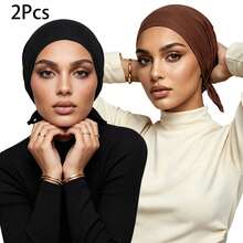 Awegeo 2Pcs Breathable Middle Eastern-Style Women's Turban Undercaps For Daily Headscarf Use - Multicolor - View 16