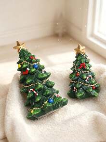 8pcs/1pc Green Christmas Tree Ornament, Resin Pyramid Shaped Mini Figurine With Star Top And Candy Cane Decoration, Christmas Party Home Desktop Centerpiece Decoration, Winter Holiday Decor - Multicolor - View 9