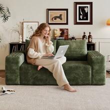 180cm, Comfortable Corduroy Sofa, Deep Seat Loveseat Small Sofa, Boneless Modular Sofa, Sponge, No Assembly Required, Compression Sofa For Living Room, Bedroom, Apartment - Green - View 4