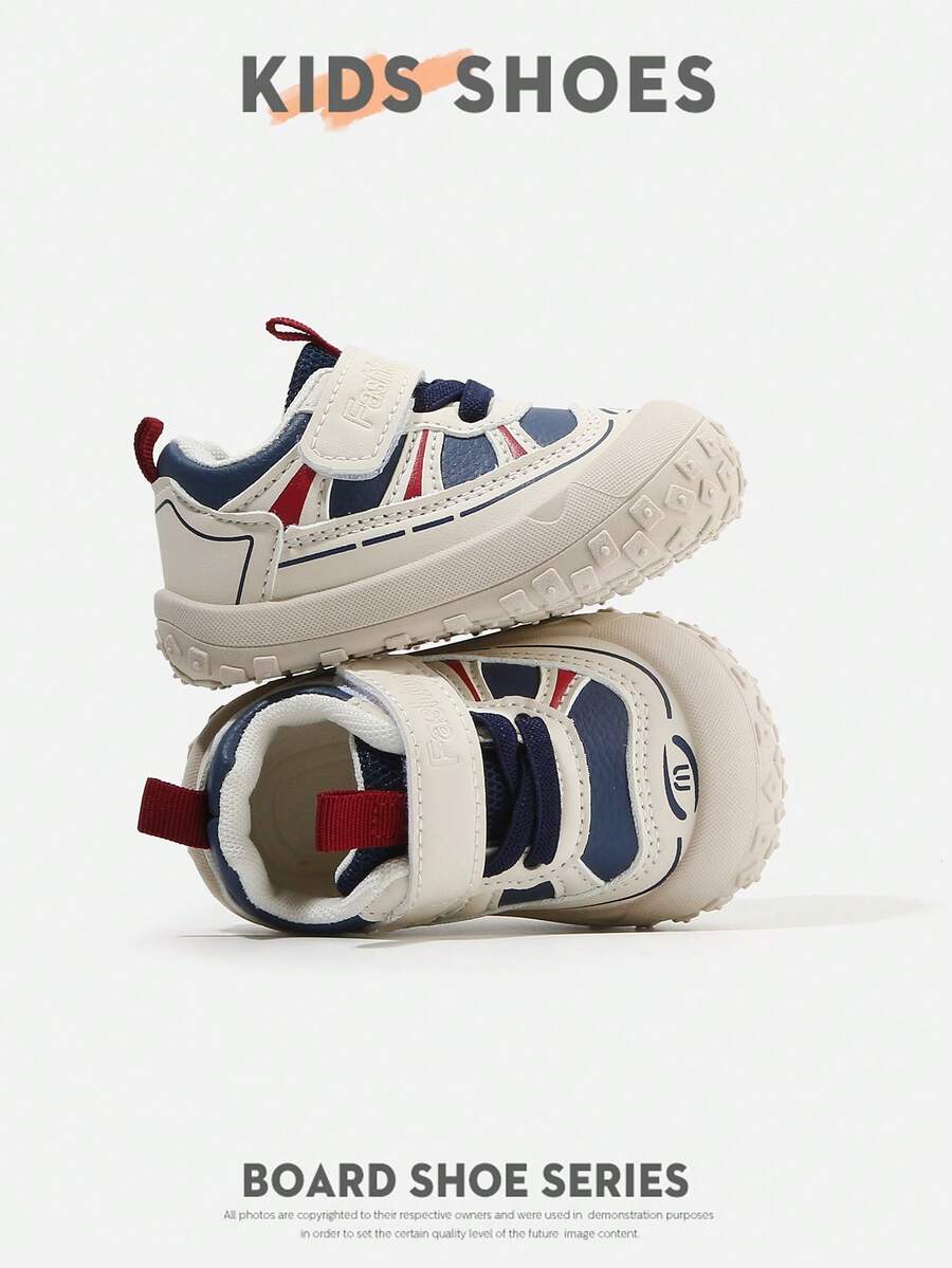 1 Pasang Sepatu Sneakers Kasual Datar Ujung Tertutup Motif Patchwork Warna-warni untuk Bayi dan Balita, Cocok untuk Pemakaian Sehari-hari [Pilih Berdasarkan Panjang Bagian Dalam (cm) Sebenarnya] - Biru - View 1