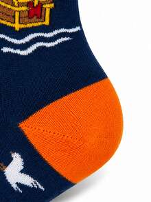 1 Pair Of Crew Sock, Men Funny Graphic Socks, Pirate Black Cat Treasure Chest Ocean Pattern Socks, Soft Breathable, Halloween Christmas Gift For Men - Multicolor - View 6