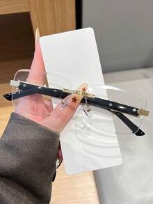 1 Pair Rimless Gold Frame Glasses, Men's Business Transparent Lens Optical Glasses, Lightweight Luxury Rimless Glasses - Multicolor - View 7