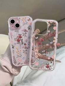 1件 2合1 綠色花卉印花圖案手機殼，適用於 Apple 17/17Pro/17promax/16/16Pro/16Promax/15/15Pro/15promax/14/13/12/11，防震軟殼手機保護套 - 粉色 - 查看 3