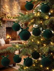 12pcs/Set Plush Christmas Balls, Bow Plush Christmas Balls, Christmas Tree Hanging Ornaments, Merry Christmas Decoration, Christmas Hanging Decor, Christmas Party Supplies, Christmas Gifts, Home Indoor & Outdoor Decoration, Enhance Christmas Atmosphere - Christmas - View 9