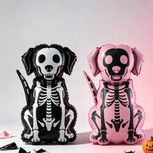 1/2pcs Halloween Skeleton Dog Foil Balloon, Black And White Skeleton Puppy Aluminum Balloon, Halloween Theme Party Decoration, Ghost Pet Dog Shaped Balloon, Halloween Background Photo Prop, Home Yard Indoor Outdoor Decoration, Halloween Eve Party Supplies - Skeleton Dog - View 8