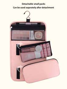 3-In-1 Detachable Travel Makeup Bag With Hook Hanging, Removable Small Pouch, Handheld Foldable Toiletry Storage Bag For Business Trip And Home Skincare Products - Multicolor - View 10