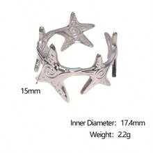 2‑Color Starfish Open Cuff Ring, Adjustable Textured Spiral Ocean Style Finger Ring, Gold & Silver Tone Beach Vacation Statement Jewelry For Women - Star - View 4