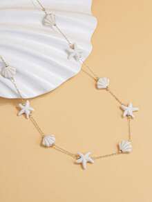 1pc Shell & Starfish Shaped Stainless Steel Necklace, Unique Design, Suitable For Beach Vacation And Daily Wear - Multicolor - View 3