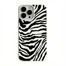 1pc Black Rose Pink Zebra Pattern Personalized Full Coverage TPU Shockproof Phone Case Compatible With Apple 16 15 14 13 12 11 Pro Max - Multicolor - View 2