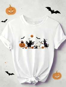 Halloween T-Shirt Featuring A Design Of Black And White Cats - A Playful Graphic Tee Perfect For Trick-Or-Treating Dujas Women Halloween Costume Damen - White - View 1