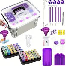 111 Pcs Diamond Painting Tools,48 Slots Storage Container For Diamond Art Kits For Adults,Portable Handle Design,Blue/Purple/Pink Series Multi-Layer Storage For Drills & Accessories,Ideal Craft Gift,Jewelry Bead Organizer For Rhinestones,Gem,Bead - View 10