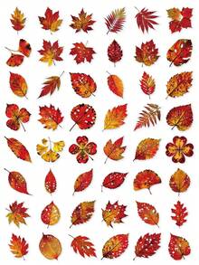 56Pcs Autumn Fall Leaves PET Stickers, Transparent Vintage Fall Foliage Decals, Maple Ginkgo Oak Leaf Stickers Fit Journal Water Bottle Laptop Scrapbooking - A - View 6