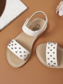 Sandal bệt đế mềm mùa hè cho bé gái, thiết kế đính đinh mới cho trẻ tập đi và trẻ lớn, size lớn - trắng - Xem 4