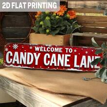 2D Flat, 1pc, Rustic Style "Welcome To Candy Cane Lane" Metal Sign, Christmas Theme Wall Decor, Suitable For Christmas Decoration, Home, Entryway, Porch, Decorative Sign (Random Style) - A - View 1