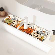 1pc Halloween Faucet Mat, Create Holiday Atmosphere, Bathroom Faucet Splash Guard, Waterproof Non-Slip Faucet Mat, Kitchen Countertop Accessory, Kitchen Dining Table Accessory, Sink, Moisture-Proof Absorbent Mat, Absorbent Draining Mat, Pumpkin Pattern, Multi-Functional Absorbent Non-Slip Mat - Multicolor - View 5