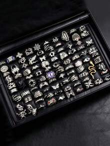 10pcs Gothic Men's Rings Set, Punk Hip-Hop Mixed Style Multi-Piece Couple Finger Rings, Party Holiday Daily Wear Finger Accessories, Fashion Jewelry Gift, Unisex Random Style - Gold - View 12