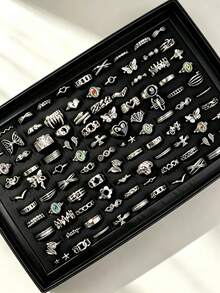10pcs Gothic Men's Rings Set, Punk Hip-Hop Mixed Style Multi-Piece Couple Finger Rings, Party Holiday Daily Wear Finger Accessories, Fashion Jewelry Gift, Unisex Random Style - Gold - View 14