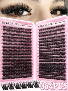 320/384pcs Of D-Type Curly Eyelash Clusters,With Simulated Mink Fur Texture And Natural Eyelash Clusters Available In Manga Style,With Elongated Eye Tails And Enlarged Eyes In Various Styles. Soft Eyelash Self-Adhesive Set,Eyelashes Can Be Reused. - Pink - View 12