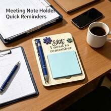 Funny Wooden Sticky Note Holder With Pen Slot, "The  I Need To Remember" Desktop Memo Pad Organizer Office Desk Decor Novelty Gift - Blue - View 5
