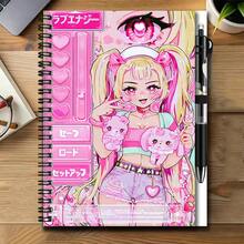 1 Set 2D Anime Style Spiral Coil Notebook And Pen Set, Cute Sweet Japanese Anime Girl Pattern, Eye-Catching. Great Helper For Work And Study, Can Be Used For Diary, Daily Planning, Memo. High-Quality Gift Choice For Graduation, Birthday And Other Occasions, Adding A Touch Of Dreamy Color To Life. - 1 Book + 1 Pen - View 1