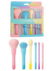 docolor 6pcs Colorful Cute Makeup Brushes Set, Portable Travel Kit With Hanging Packaging, Soft Synthetic Bristles, All-In-One Face Makeup Tools For Foundation Highlighter Contour Blush Powder Eyeshadow, Travel Essential Gentle On Skin - Multicolor - View 2
