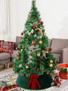 Artificial Christmas Tree Collar, Green Christmas Tree Skirt With Large Red Bow, Suitable For Christmas Party, Tree Decoration And Holiday Home Decor, Perfect Christmas Accessory - one-size - View 3