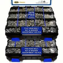 1575pcs All-Purpose 304 Stainless Steel Bolt and Nut Assortilation Kit with Flat/Wing Head Screws, Hex Nuts, Washers & Heavy-Duty Storage Box - Corrosion-Resistant for DIY, Automotive, Marine - A - Übersicht 10
