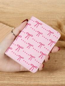 Fashionable Bow Print Snap Button Women's Coin Wallet, Lightweight And Portable Cash, Credit Card, Coin Card Bag, Suitable For Outdoor And Travel - Pink - View 11